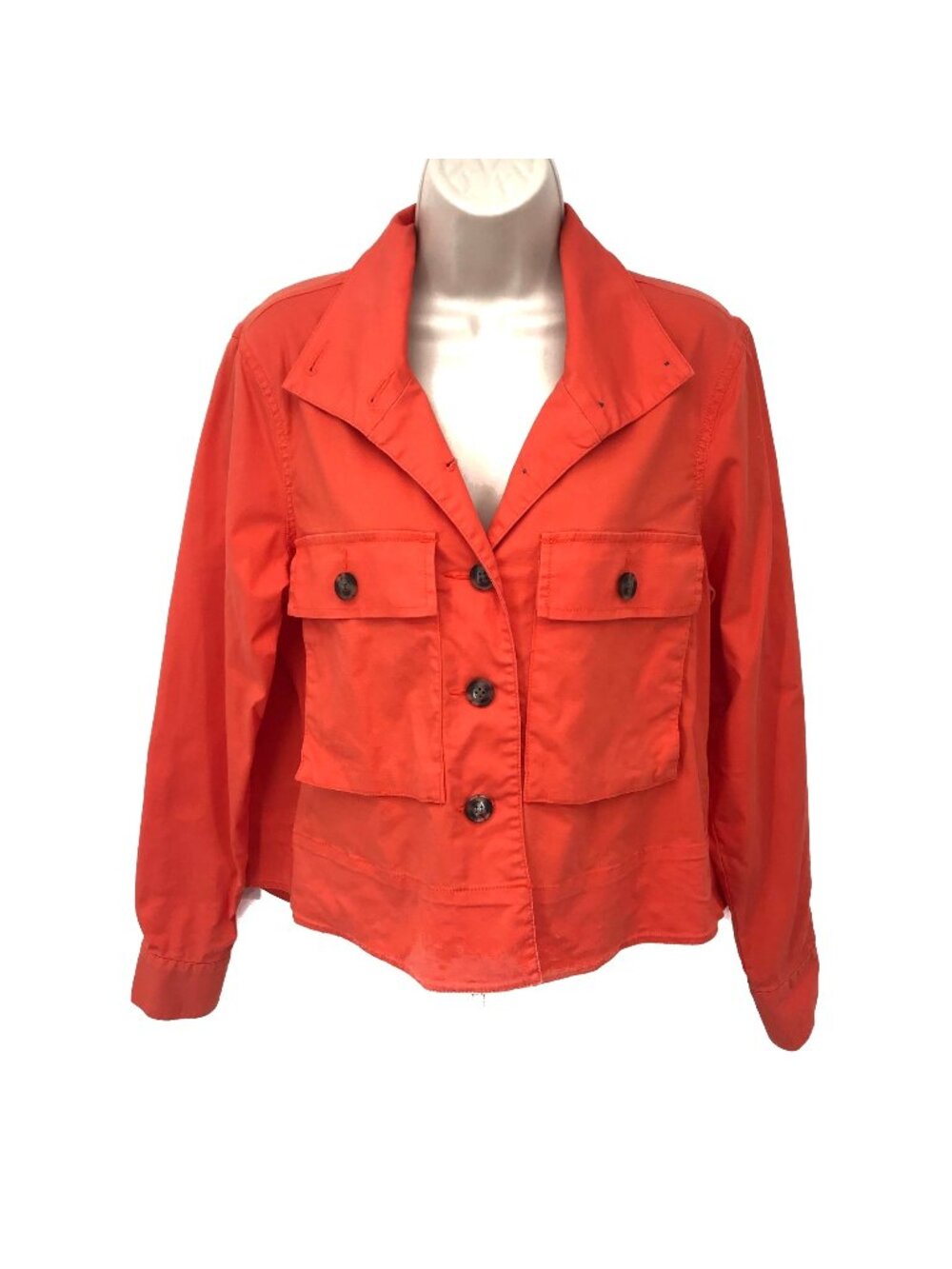 Cabi Orange Button-Up Jacket With Flap Pockets & Pleated Back Size Small